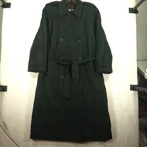 Vintage 80's 90's Silk Double Breasted Trench‎ Coat Black Belted Quilted Lining
